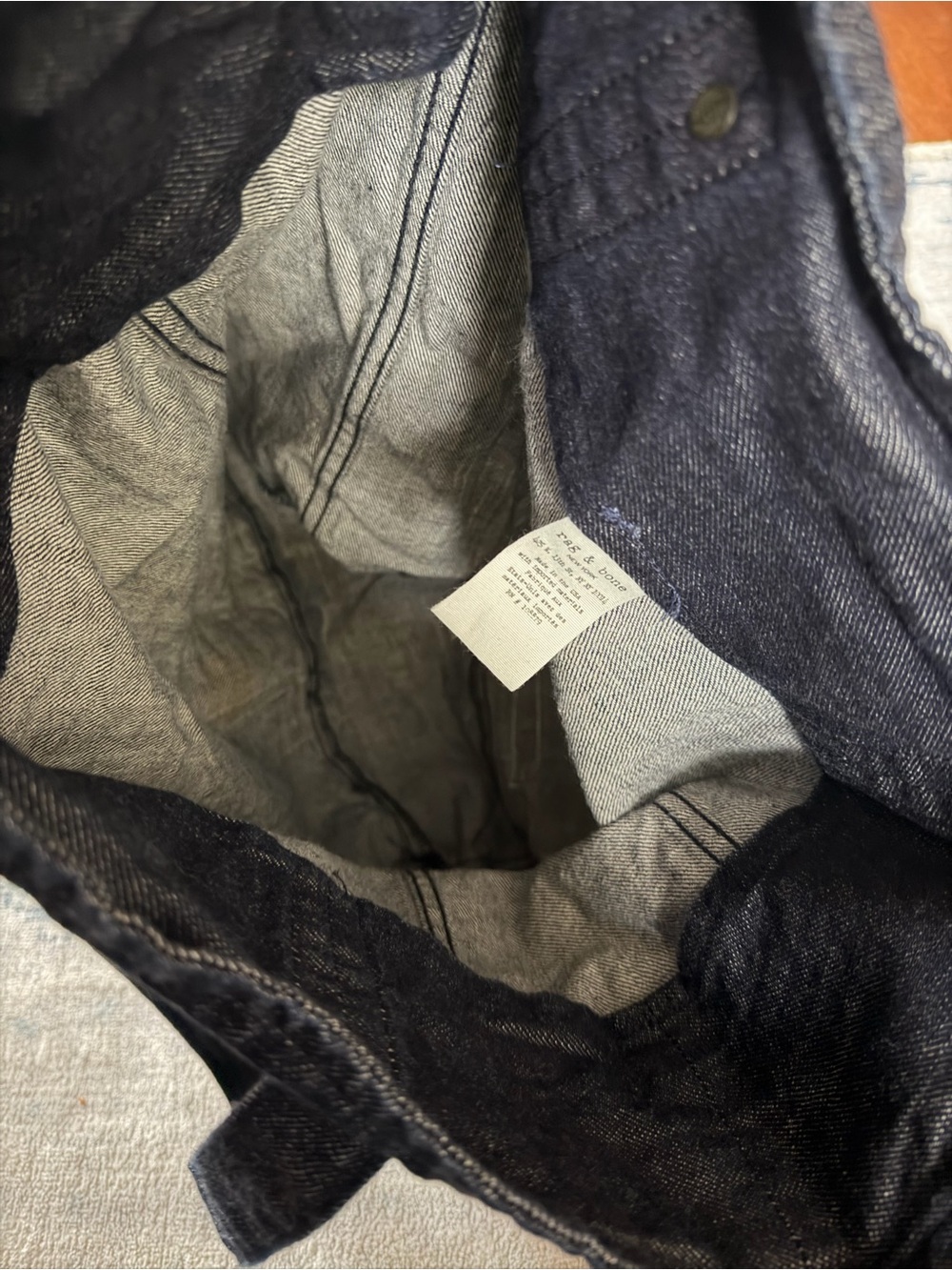 RAG & BONE INDIGO DENIM BLUE JEAN SHOPPER TOTE BAG 16” x 18” x 3” - Picture 6 of 6